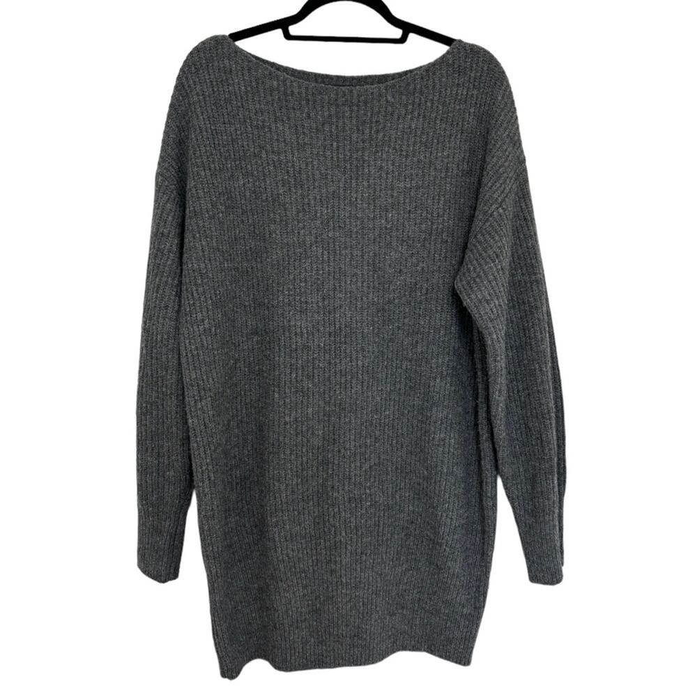 Theory Nimbus Wool Ribbed Cocoon Sweater Dress in Light Charcoal - Size L - Picture 2 of 5